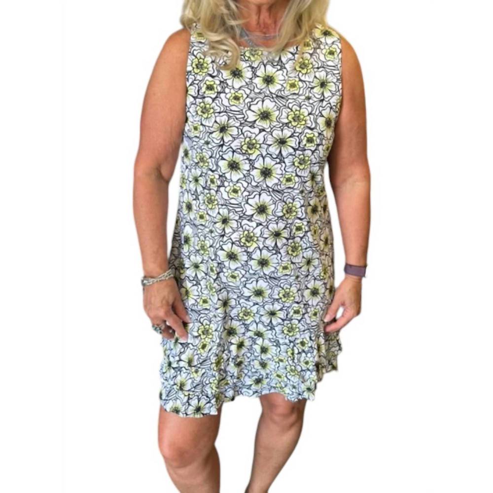 NEW LULU-B sunshine ruffle sleeveless dress in black/white/yellow